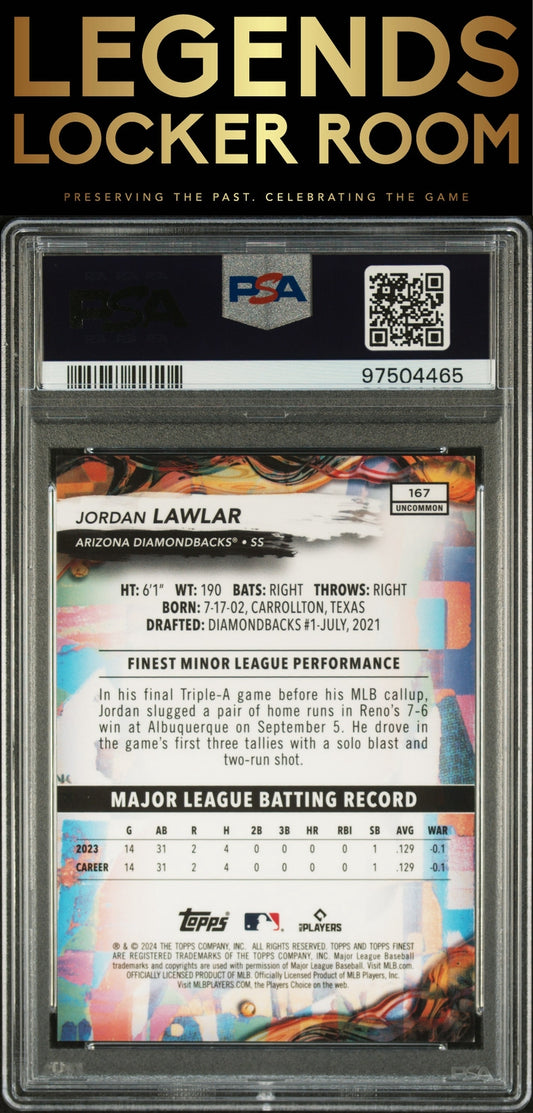 2024 Topps Finest #167 Jordan Lawlar Blue Refractor PSA 8
