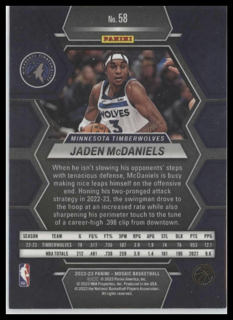 2022-23 Panini Mosaic #58 Jaden McDaniels