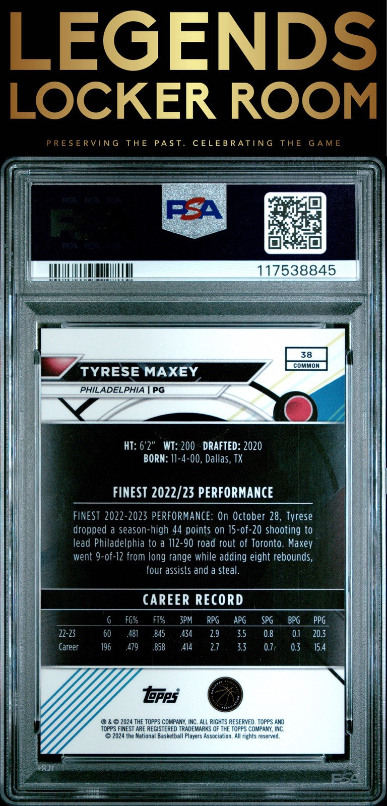 2023 Topps Finest #38 Tyrese Maxey Red Geometric 5/10 PSA 9
