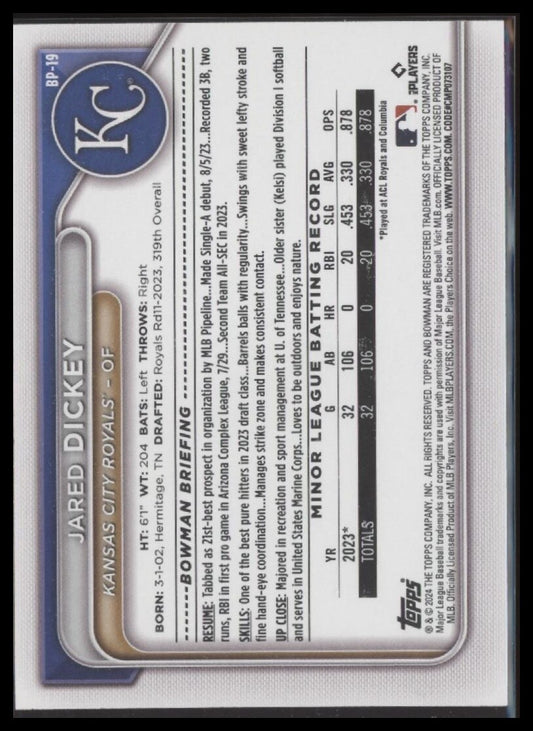 2024 Bowman #BP-19 Jared Dickey Prospects