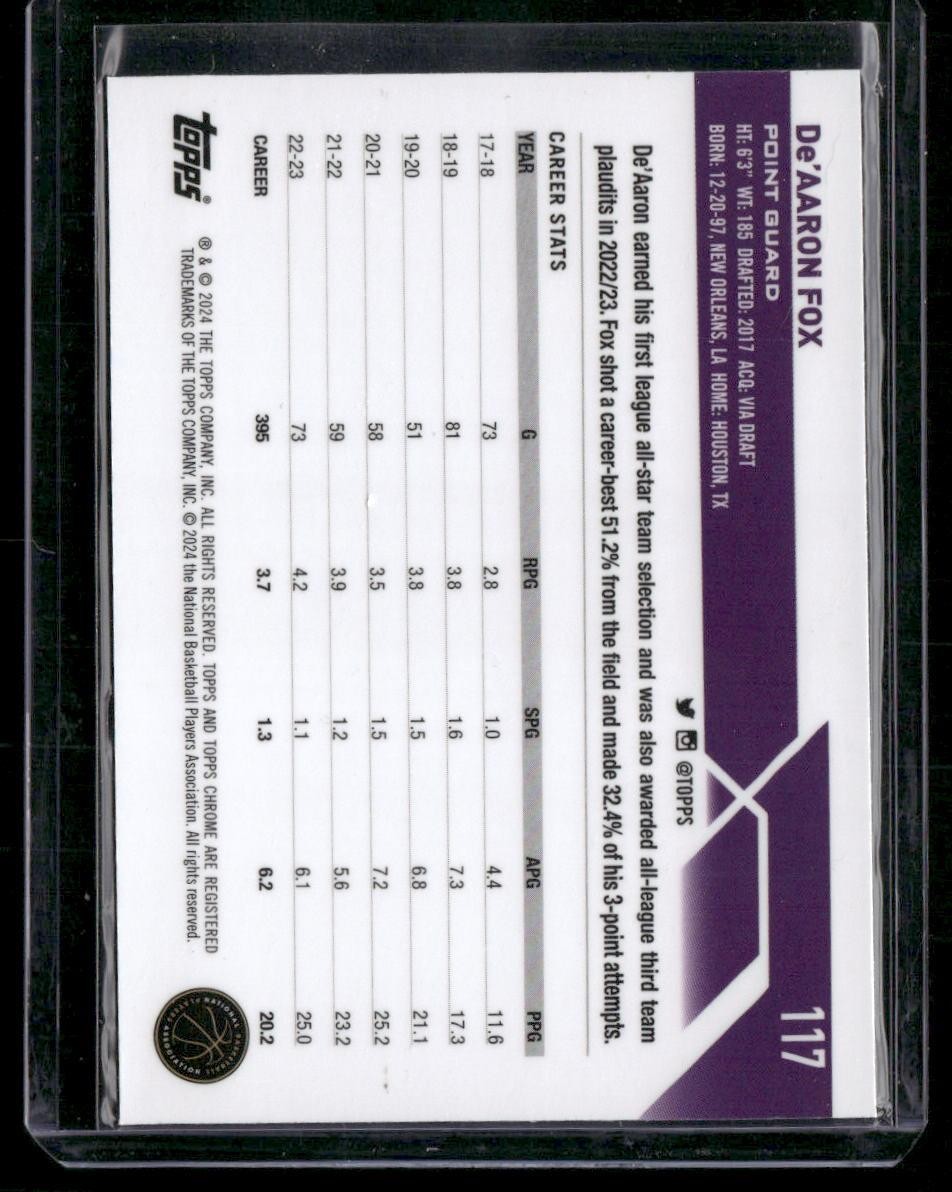 2023-24 Topps Chrome #117 De'Aaron Fox
