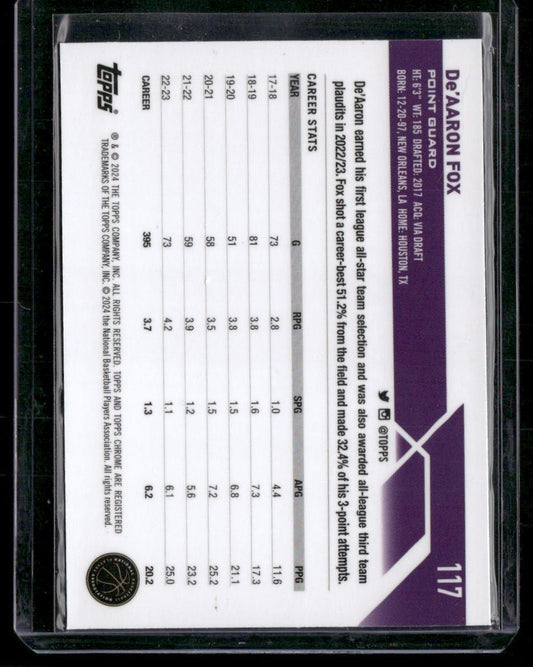 2023-24 Topps Chrome #117 De'Aaron Fox