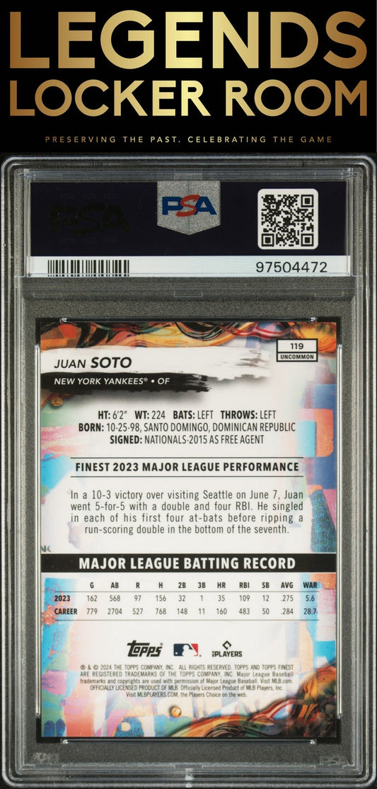 2024 Topps Finest #119 Juan Soto Purple Refractor PSA 9