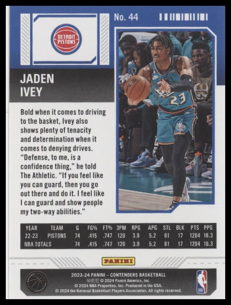 2023-24 Panini Contenders #44 Jaden Ivey Season Ticket Premium Edition