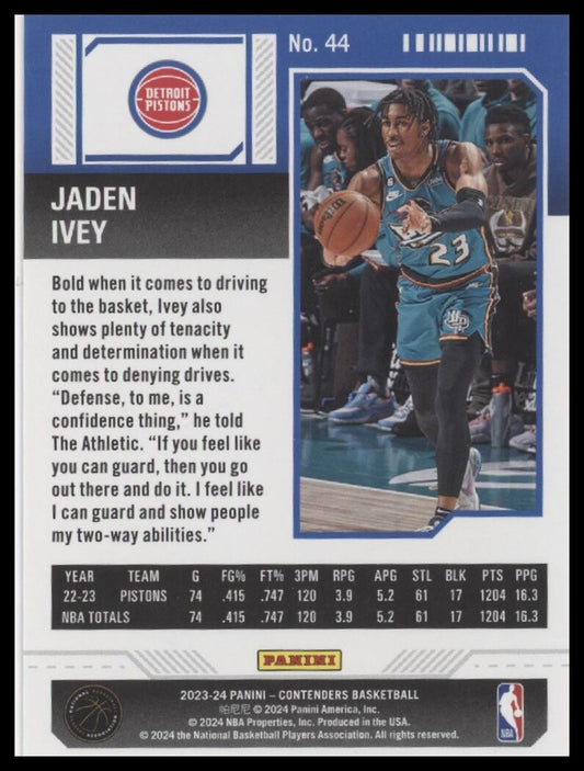 2023-24 Panini Contenders #44 Jaden Ivey Season Ticket Premium Edition