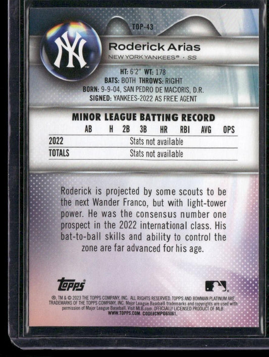 2023 Bowman Platinum #TOP-43 Roderick Arias Top Prospects