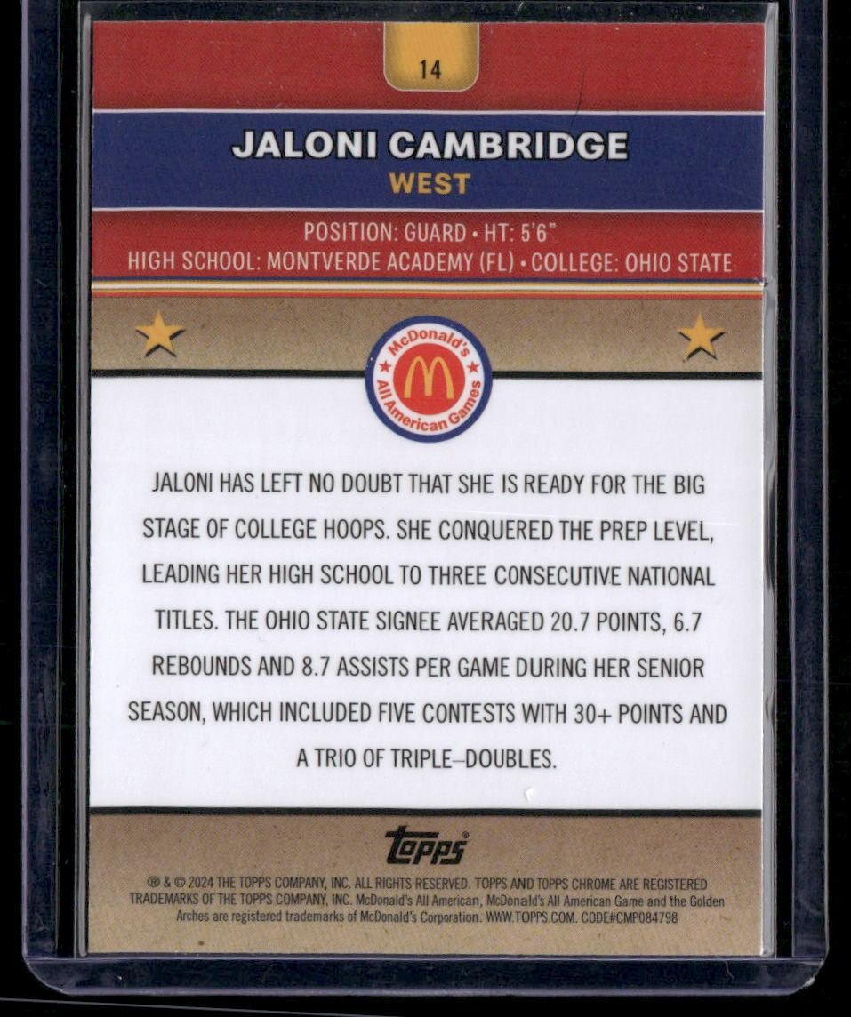 2024 Topps Chrome McDonald's All-American #14 Jaloni Cambridge