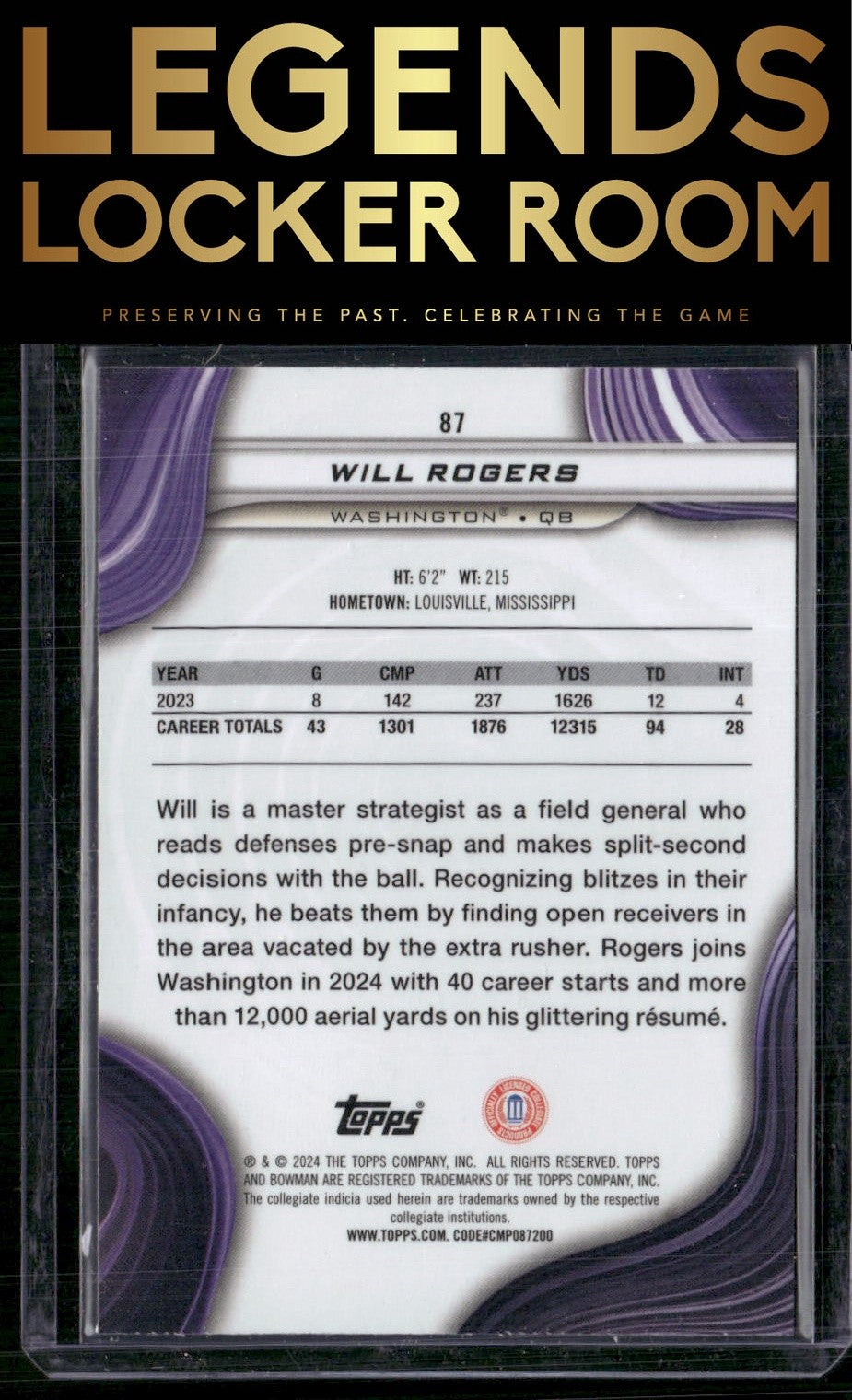 2024 Bowman University Best #87 Will Rogers Blue Refractor #/149