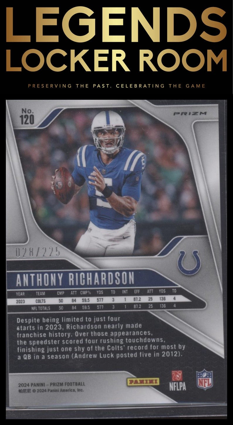 2024 Panini Prizm #120 Anthony Richardson Purple Ice #/225