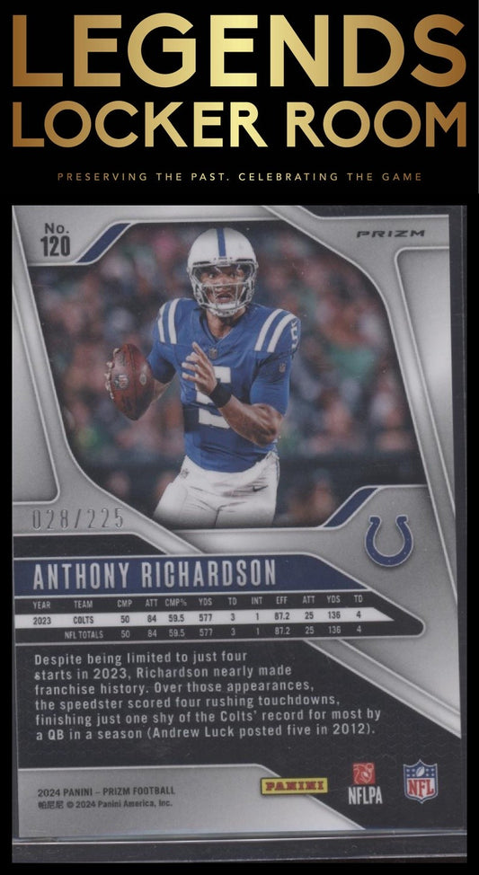 2024 Panini Prizm #120 Anthony Richardson Purple Ice #/225