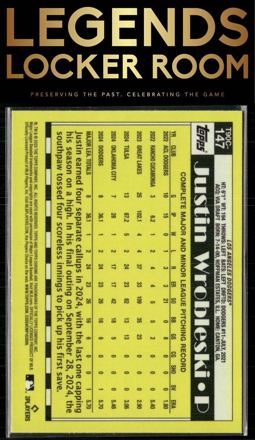 2025 Topps Justin Wrobleski 1990 Topps Baseball 35th Anniversary Chrome Mojo