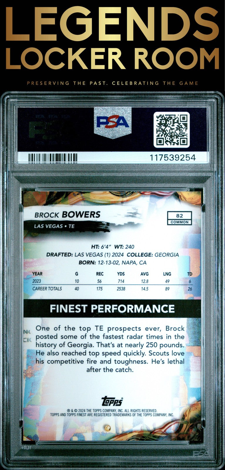 2024 Topps Finest #82 Brock Bowers Gold Refractor PSA 9