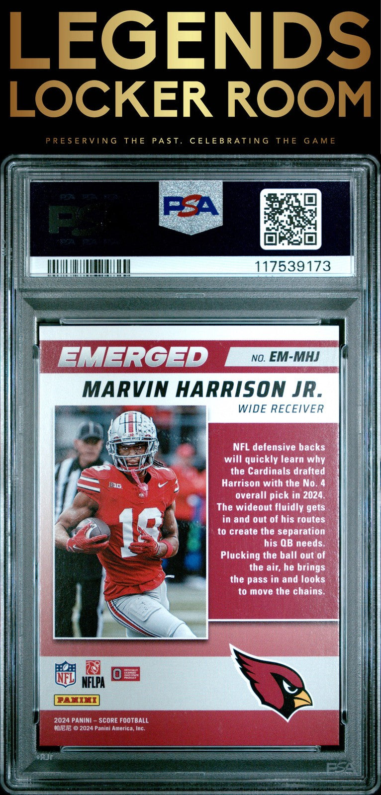 2024 Panini Score Emerged Marvin Harrison Jr. Emerged-Artist's Proof PSA 9