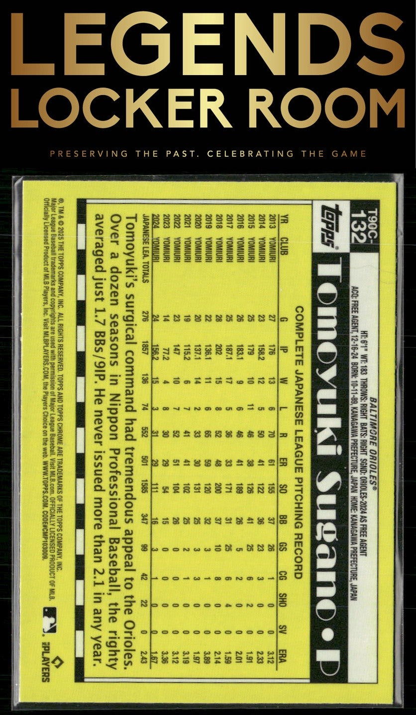 2025 Topps Tomoyuki Sugano 1990 Topps Baseball 35th Chrome Mojo