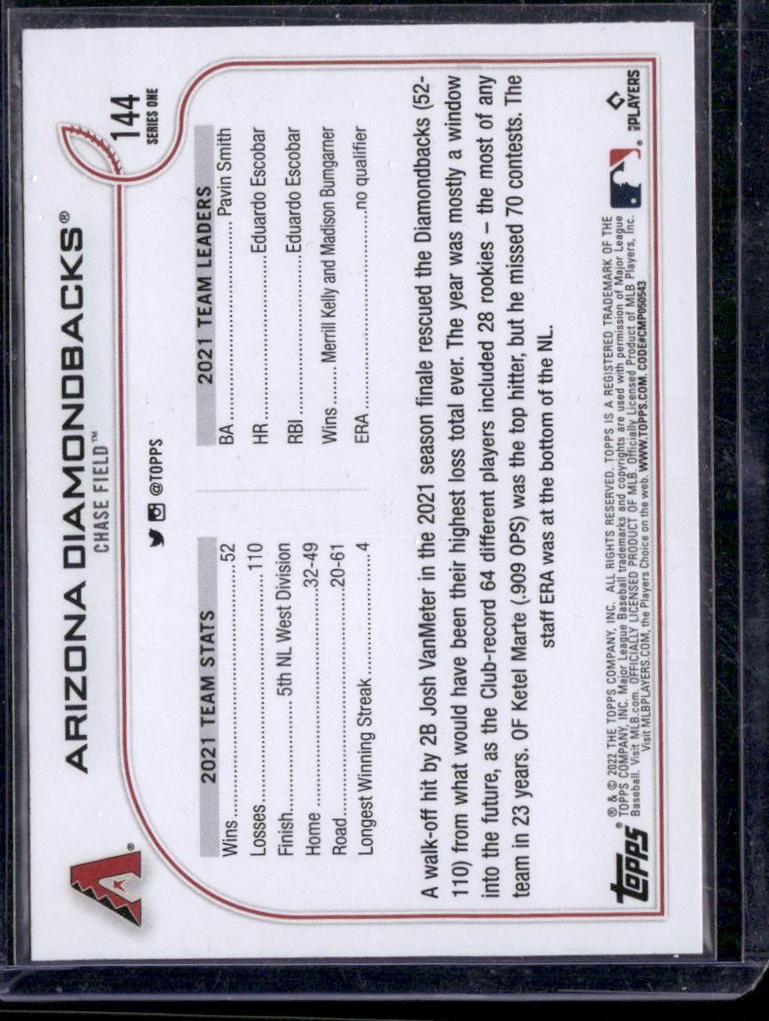 2022 Topps #144 Arizona Diamondbacks