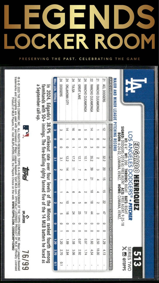 2025 Topps #513 Edgardo Henriquez Green Holo Foil #/99