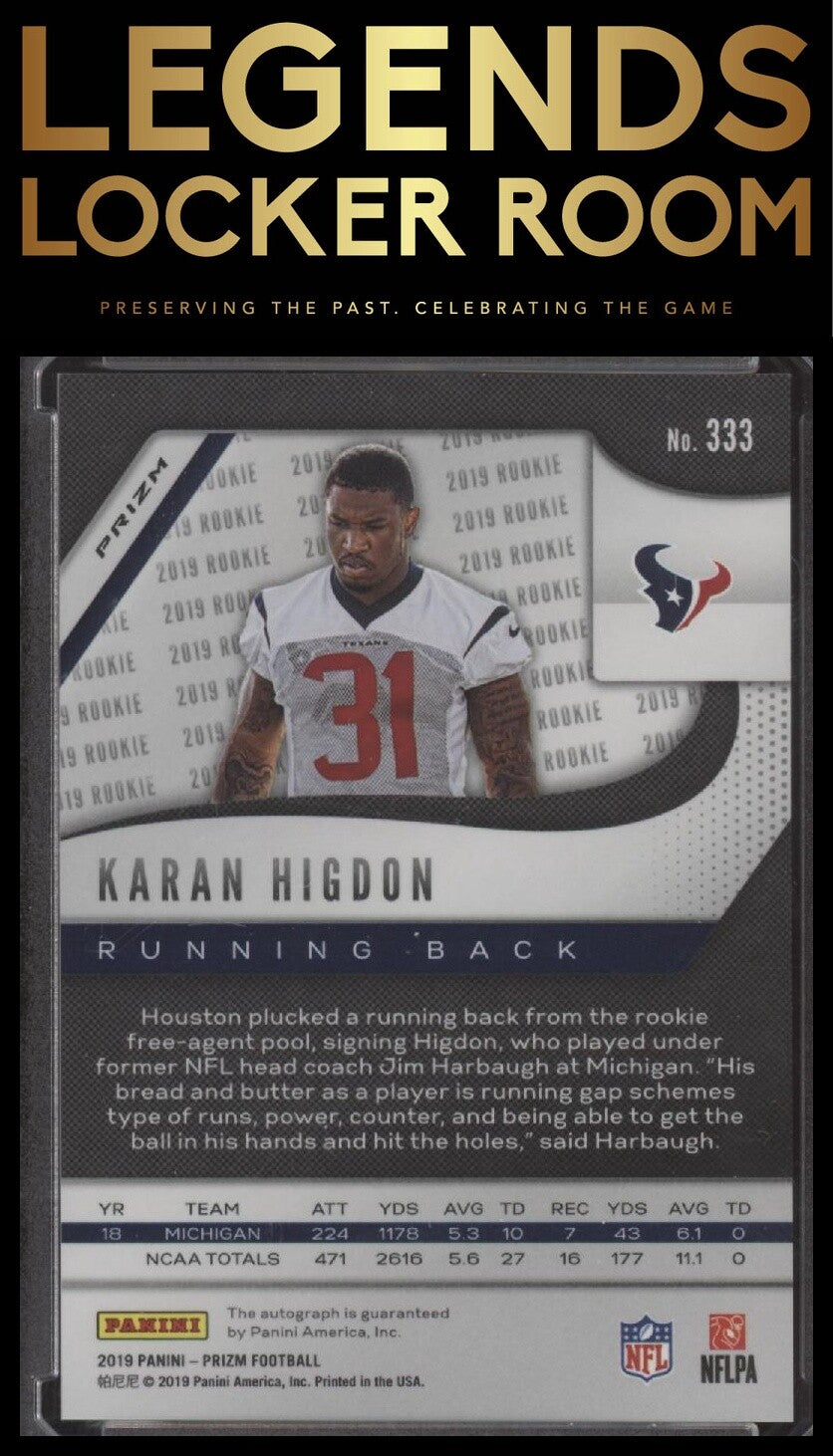 2019 Panini Prizm #333 Karan Higdon Rookie Autographs