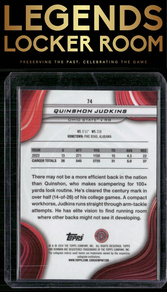 2024 Bowman University Best #74 Quinshon Judkins Yellow Refractor #/75