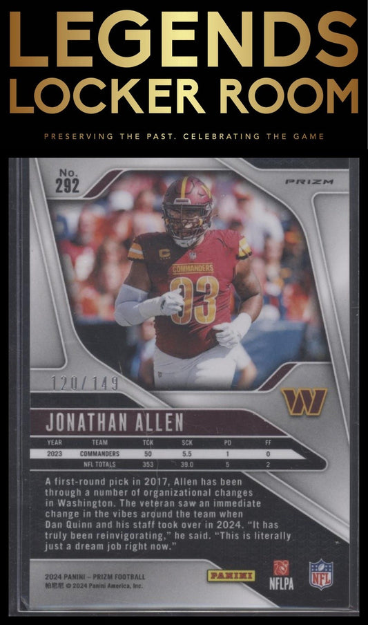 2024 Panini Prizm #292 Jonathan Allen Red Wave #/149