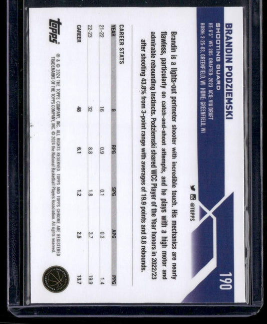 2023-24 Topps Chrome #190 Brandin Podziemski