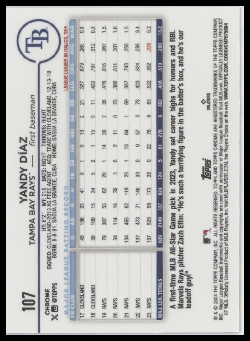 2024 Topps Chrome #107 Yandy Díaz