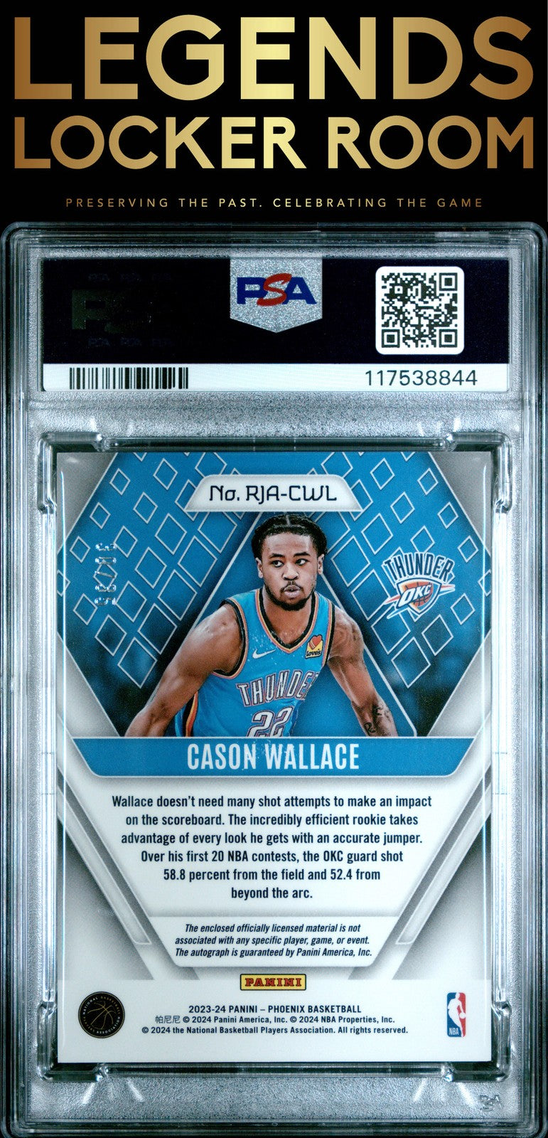 2023 Panini Phoenix Rookie Jersey Auto Cason Wallace /35 PSA 9