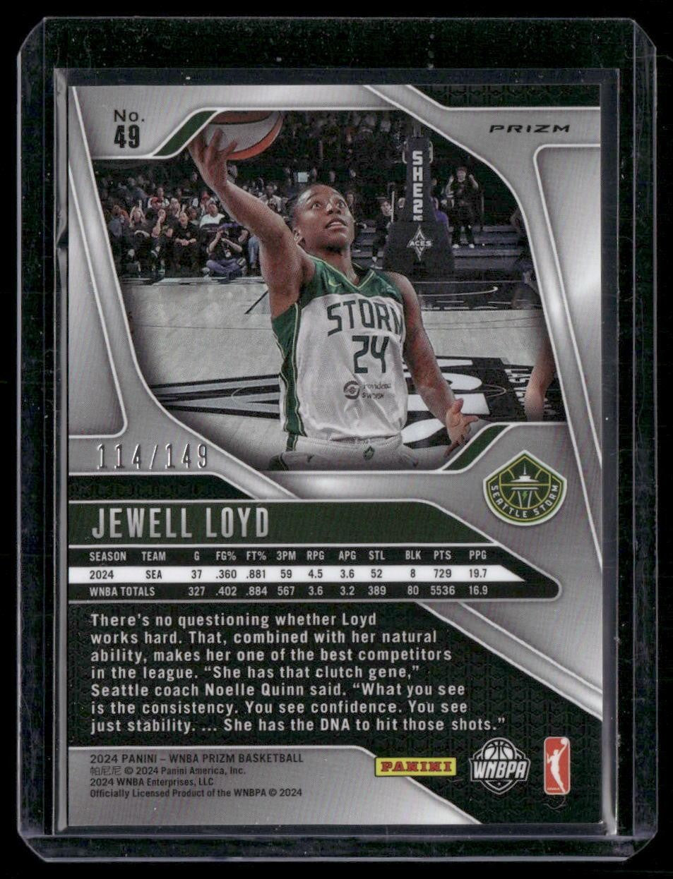 2024 Panini Prizm WNBA #49 Jewell Loyd Purple Prizms #/149
