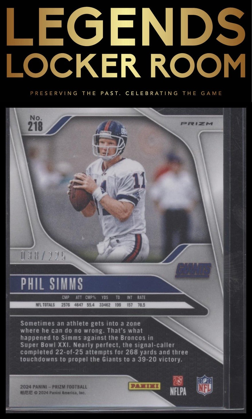 2024 Panini Prizm #218 Phil Simms Purple Ice #/225
