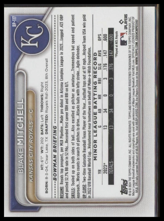 2024 Bowman #BP-117 Blake Mitchell Prospects
