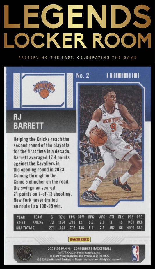 2023-24 Panini Contenders #2 RJ Barrett Season Ticket Retail