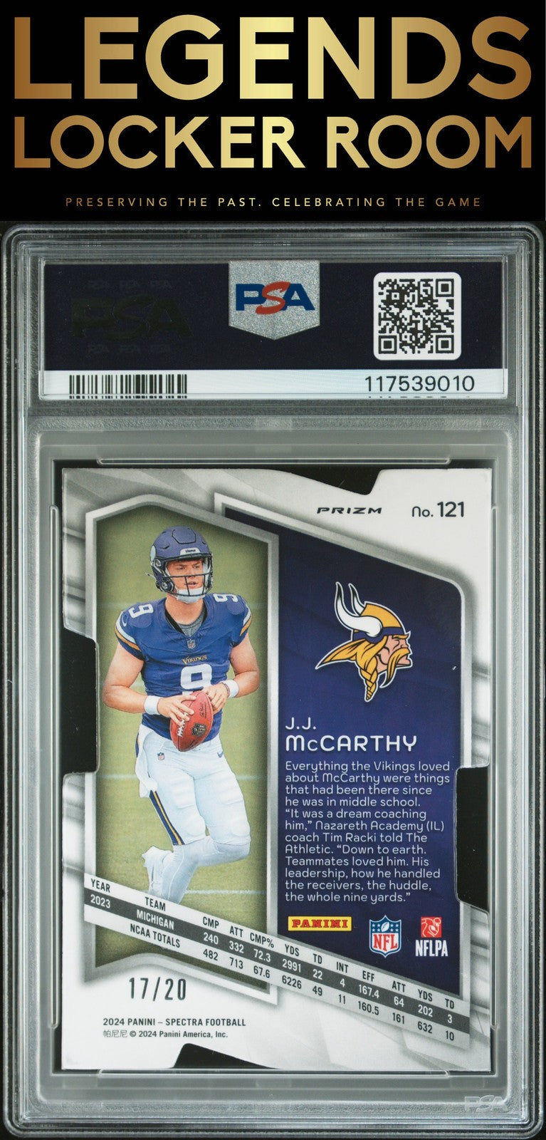 2024 Panini Spectra #121 Jj Mccarthy Neon Pink Die-Cut PSA 7