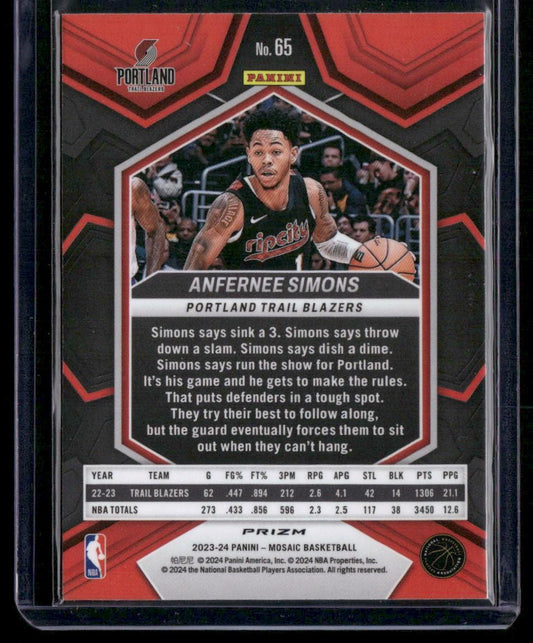 2023-24 Panini Mosaic #65 Anfernee Simons Green