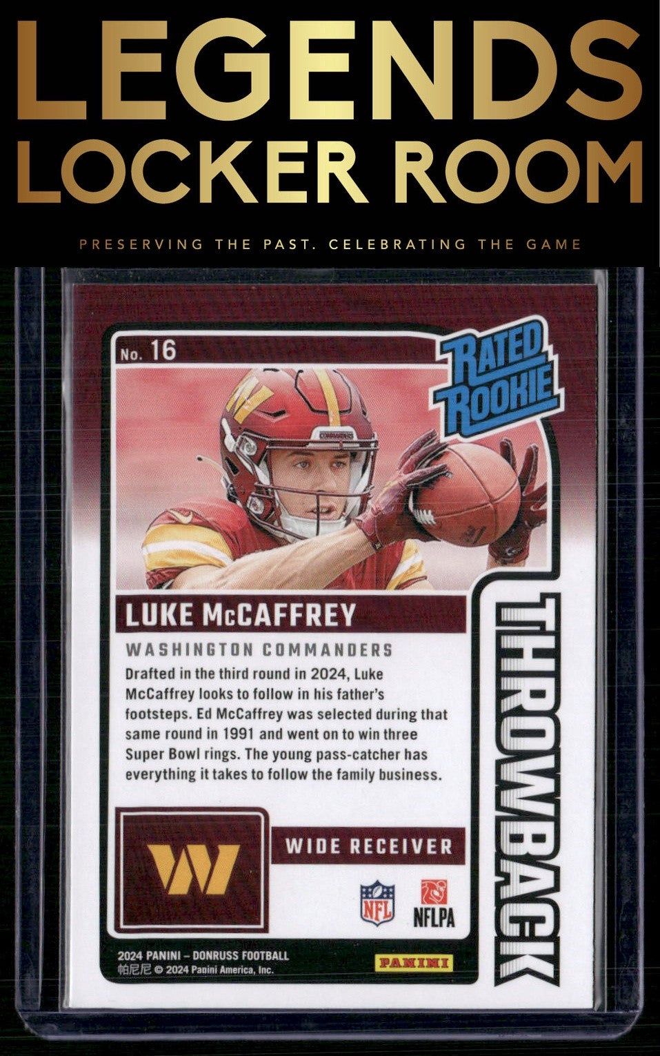 2024 Donruss #16 Luke McCaffrey Rated Rookies Throwback