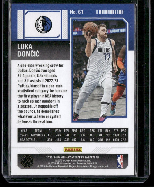 2023-24 Panini Contenders #61 Luka Doncic Season Ticket Retail