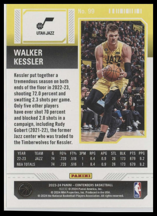 2023-24 Panini Contenders #99 Walker Kessler Season Ticket Premium Edition