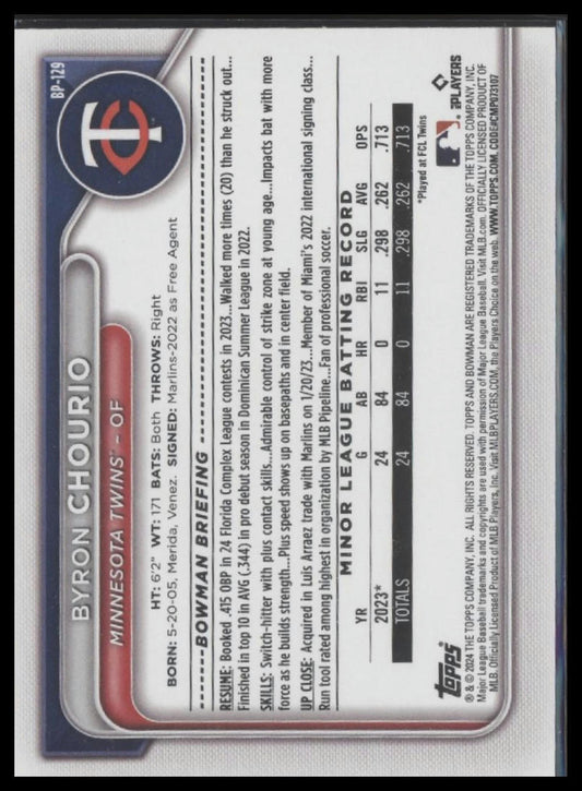 2024 Bowman #BP-129 Byron Chourio Prospects