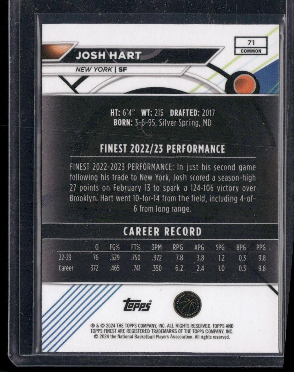 2023-24 Finest #71 Josh Hart Blue Refractors #/150