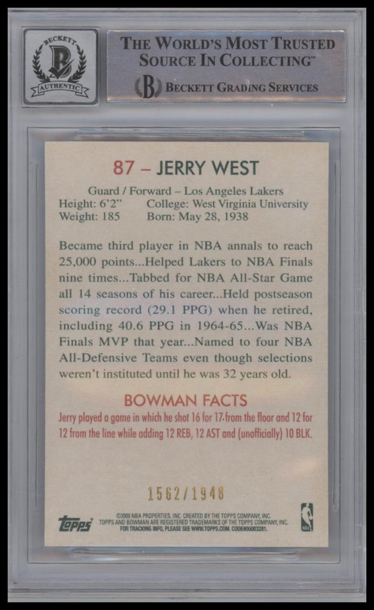 2009-10 Bowman 48 Blue #87 Jerry West Auto BGS 10