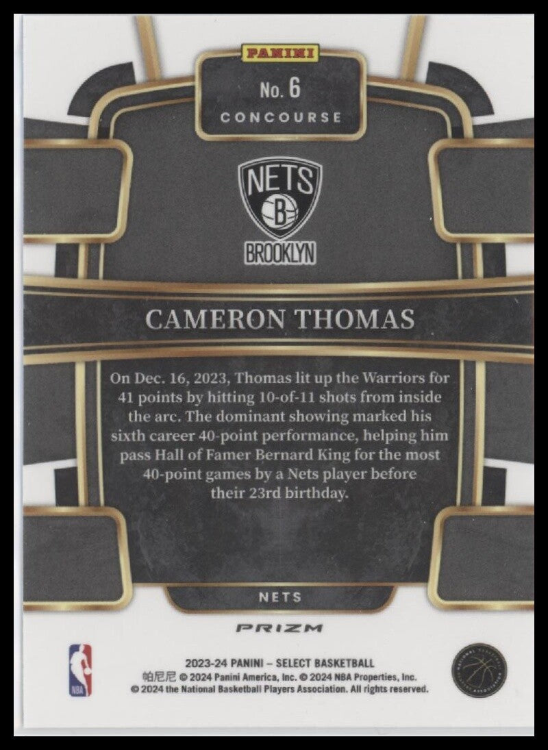 2023-24 Panini Select #6 Cameron Thomas Blue Cracked Ice Prizms