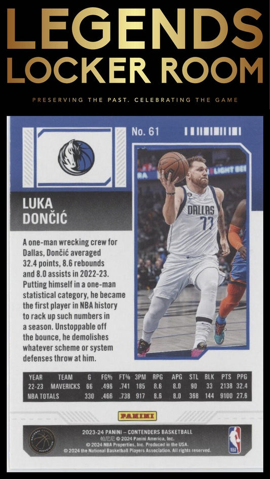 2023-24 Panini Contenders #61 Luka Doncic Game Ticket Green