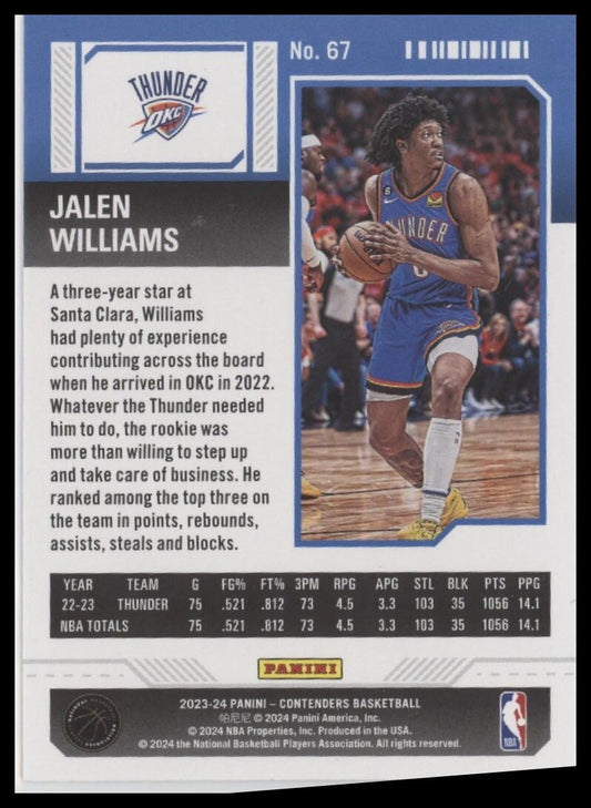 2023-24 Panini Contenders #67 Jalen Williams Season Ticket Premium Edition