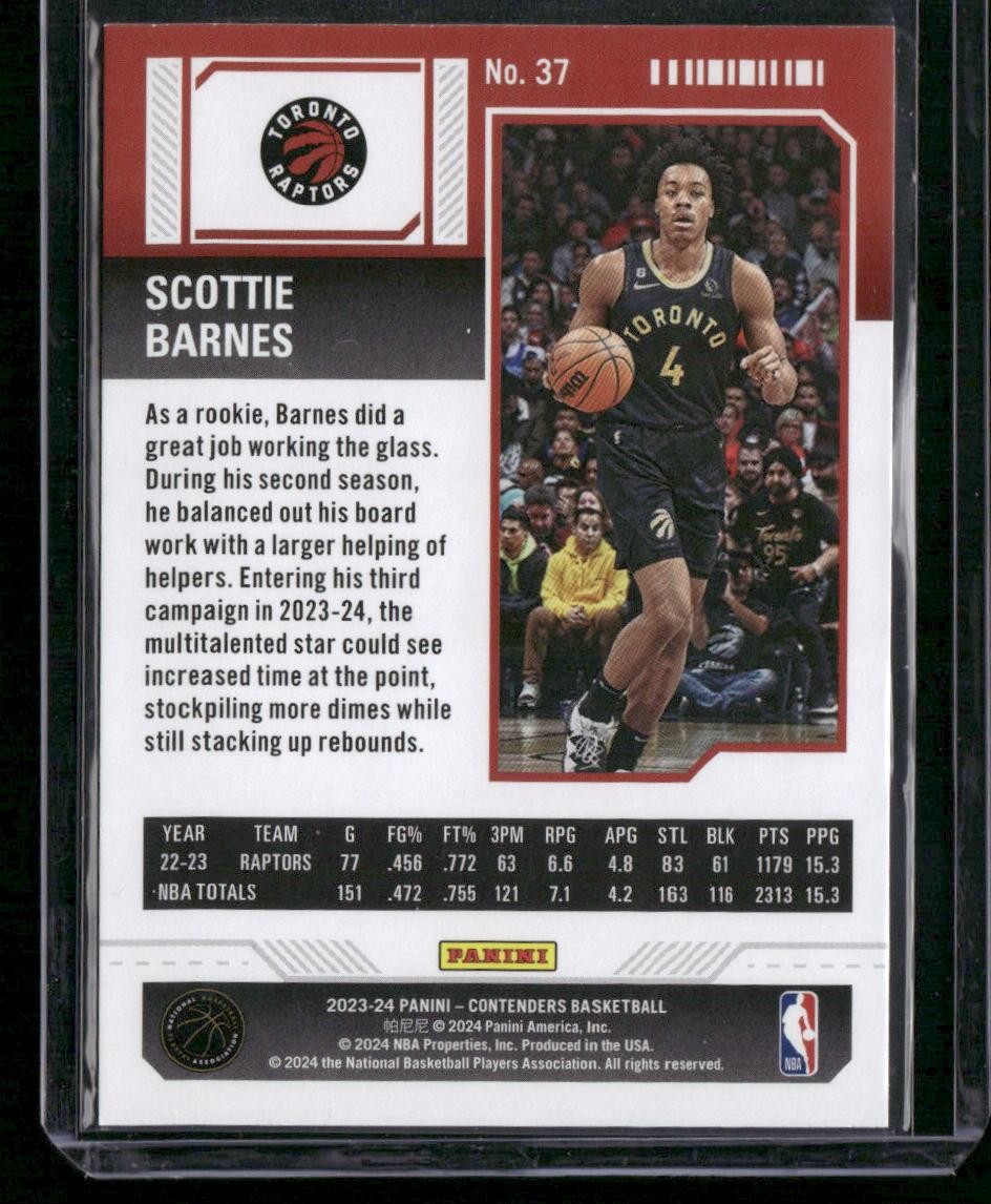 2023-24 Panini Contenders #37 Scottie Barnes Season Ticket Retail