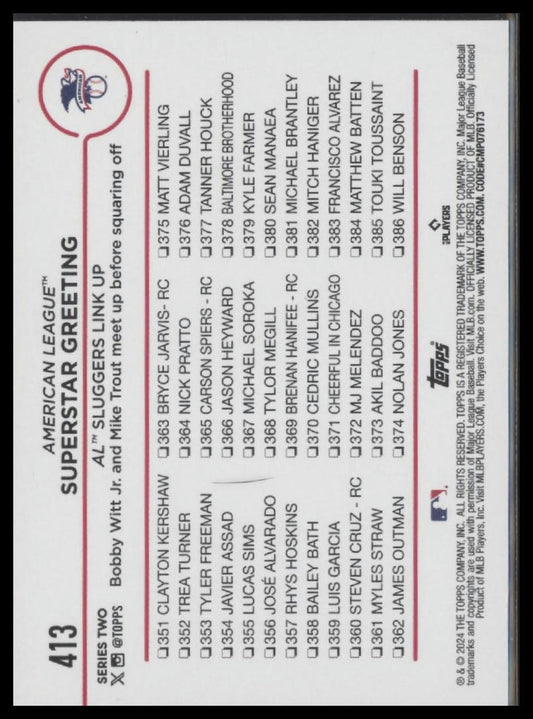 2024 Topps #413 Superstar Greeting (Bobby Witt Jr. / Mike Trout)