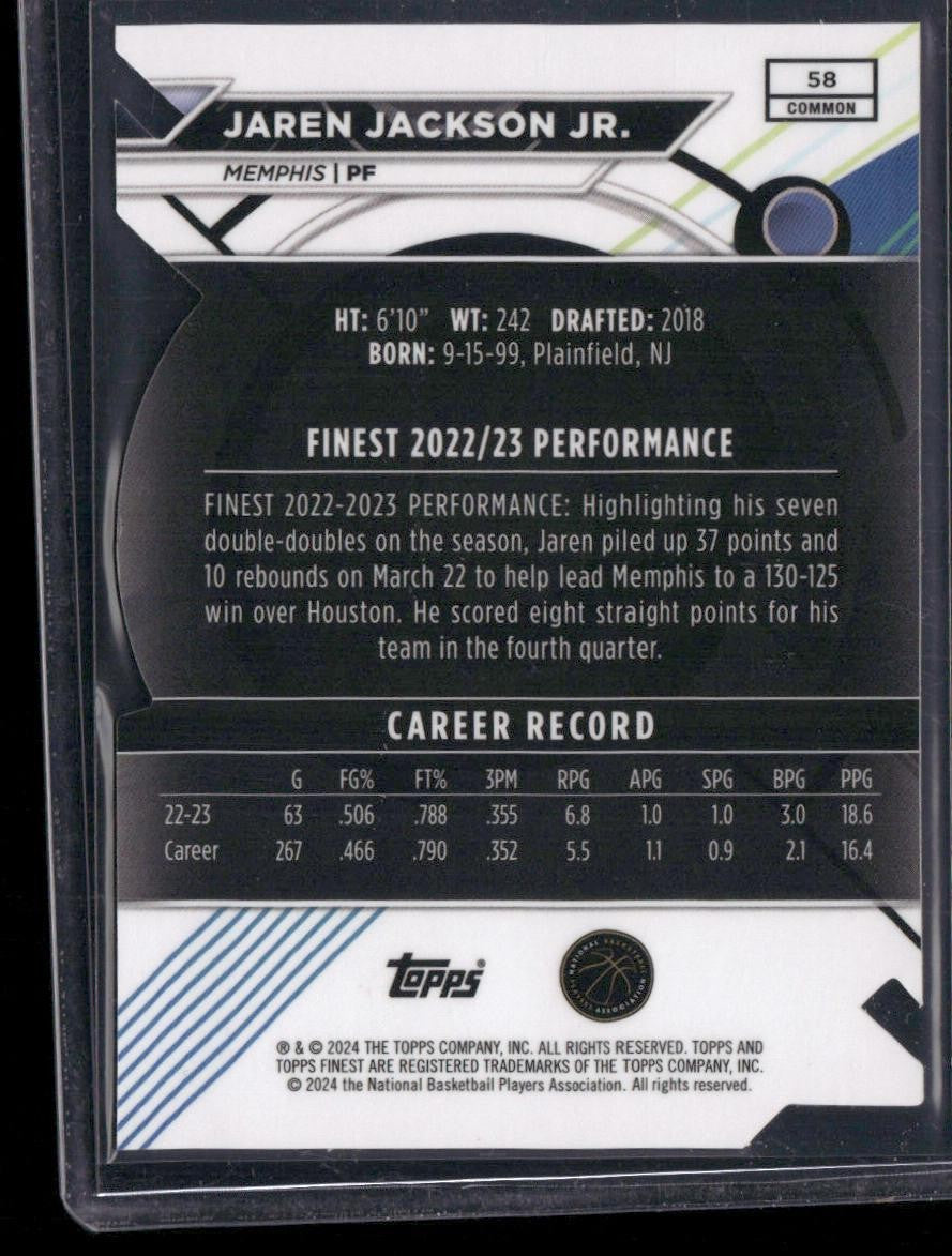2023-24 Finest #58 Jaren Jackson Jr. Refractors Die Cut #/74