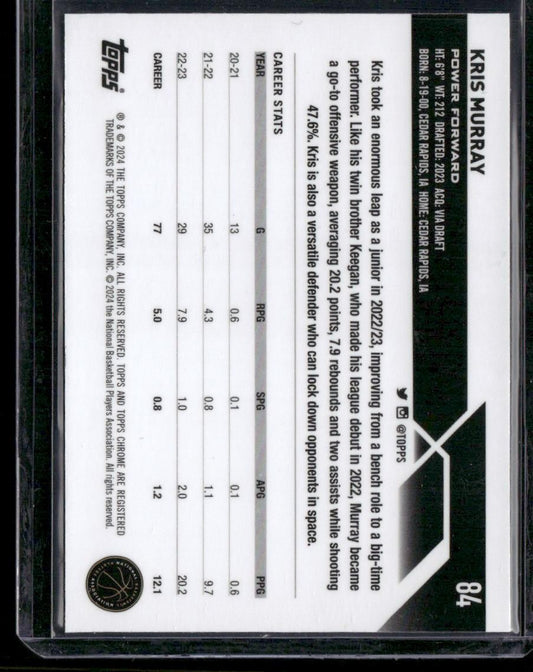 2023-24 Topps Chrome Sapphire #84 Kris Murray