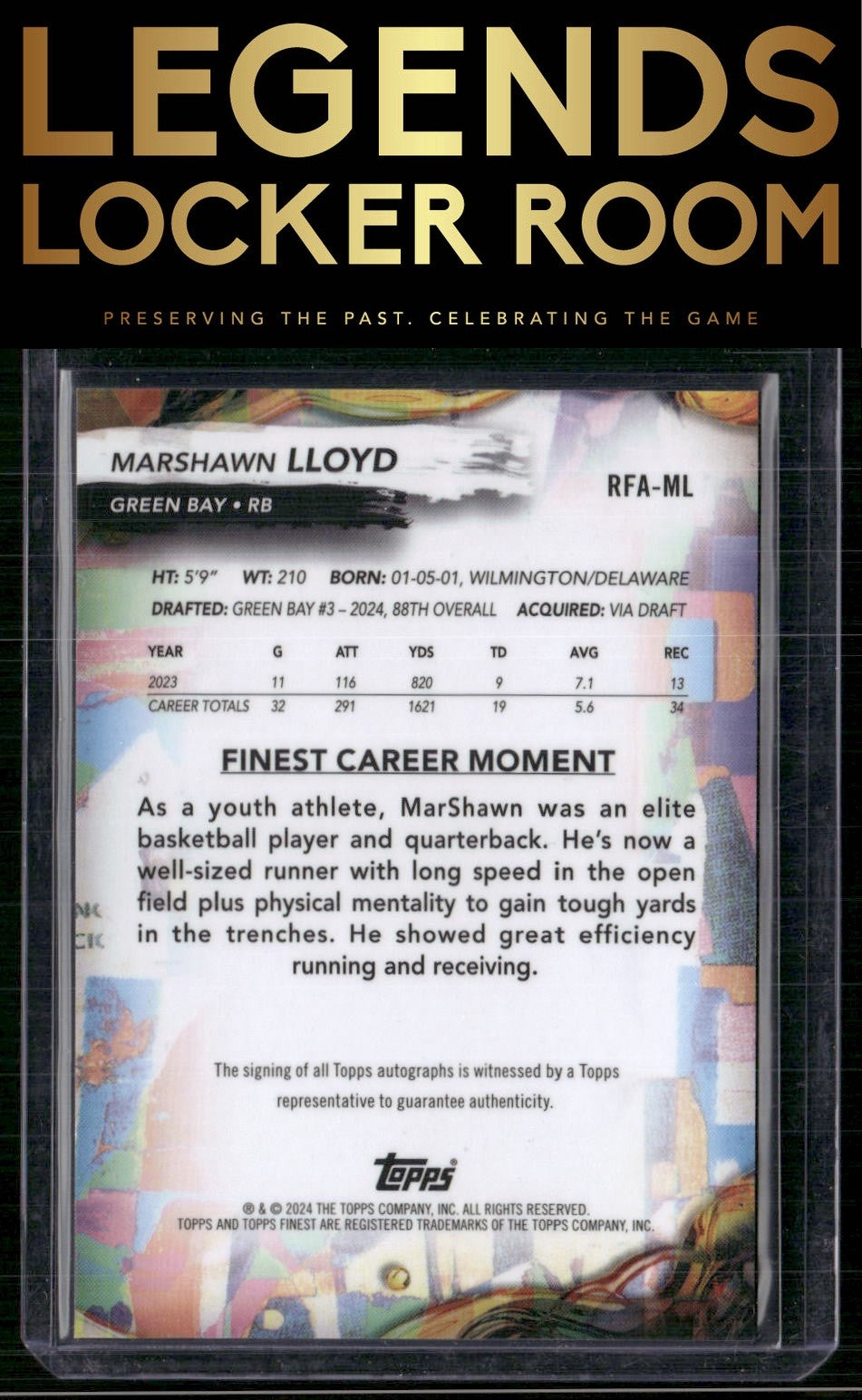 2024 Finest #RFA-ML MarShawn Lloyd Rookie Finest Autographs Black Refractor #/25