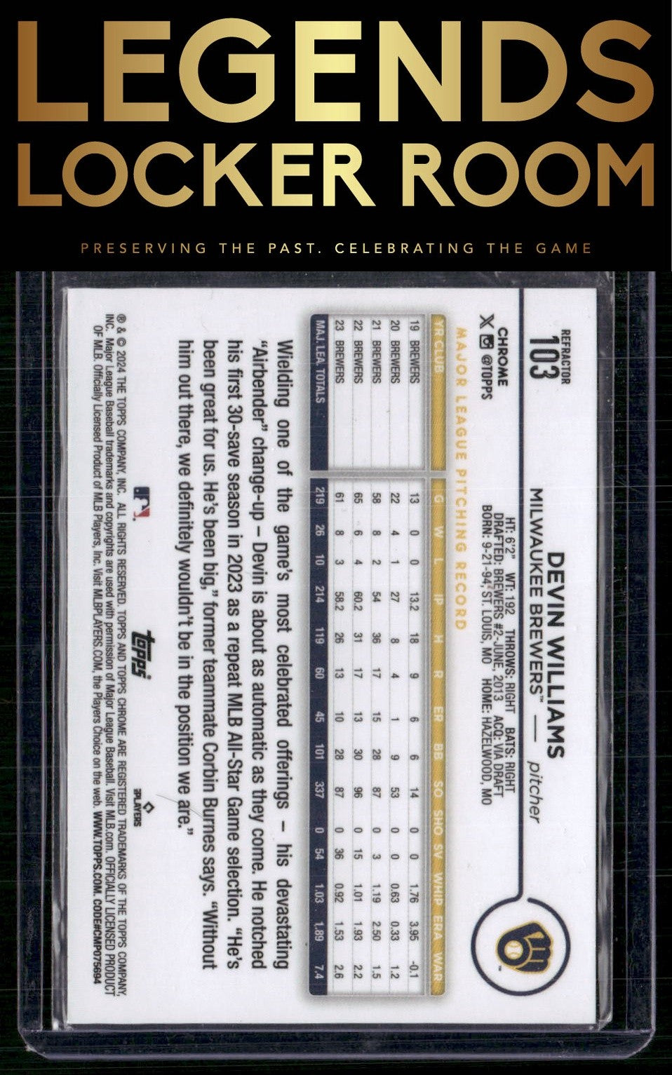 2024 Topps Chrome #103 Devin Williams Refractors