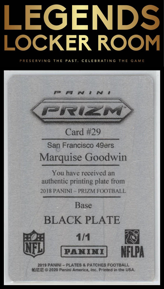 2019 Plates and Patches #29 Marquise Goodwin 2018 Prizm Printing Plate Black 1/1