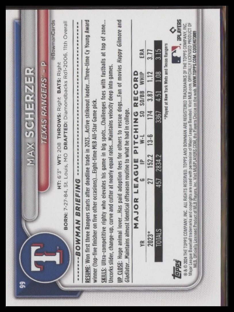 2024 Bowman #99 Max Scherzer