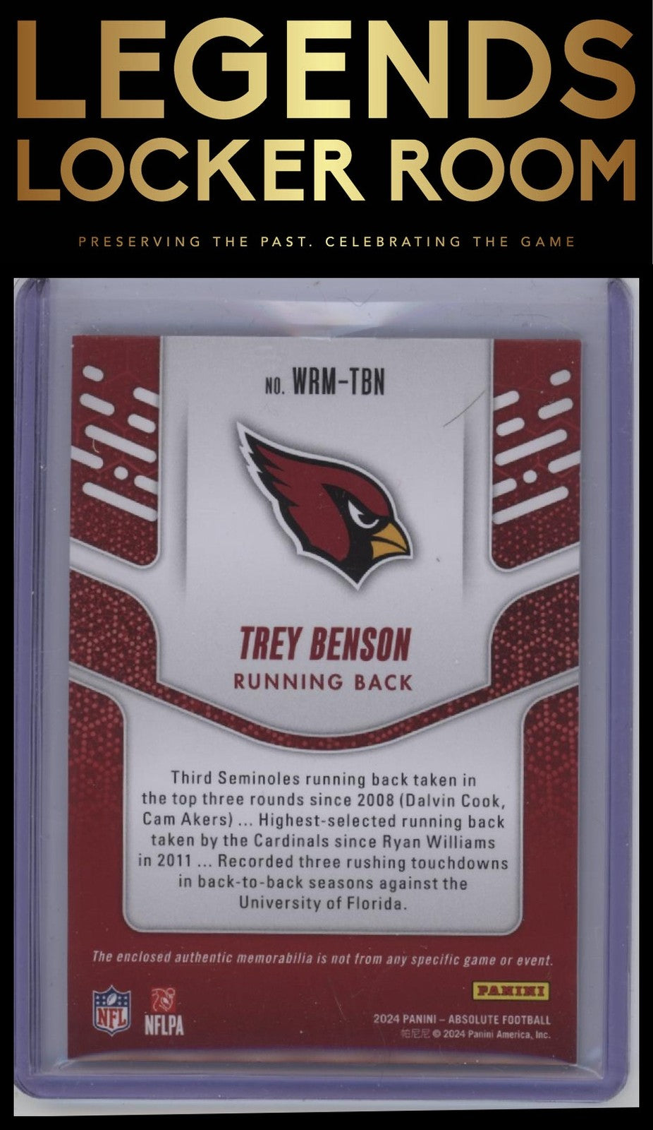 2024 Panini Absolute #WRM-TBN Trey Benson War Room Materials #/199